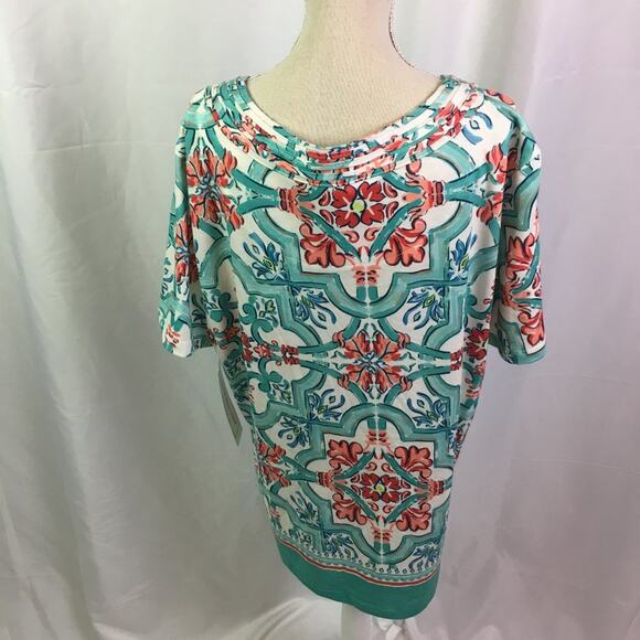 Alfred Dunner Coastal Drive Short Sleeve Blouse Multi Green Small - Picture 5 of 12